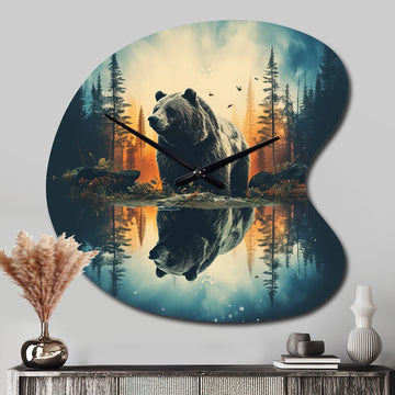Double Exposure Bear Lens flare I - Asymmetric Metal Wall Clock